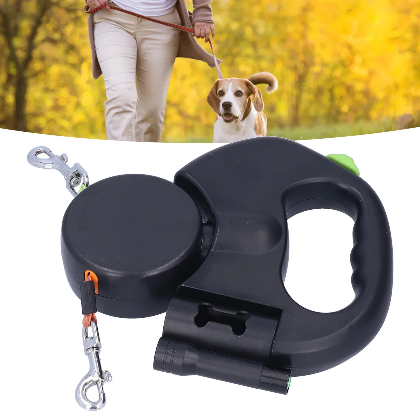 2-Dog Retractable Leash with Light & Bag