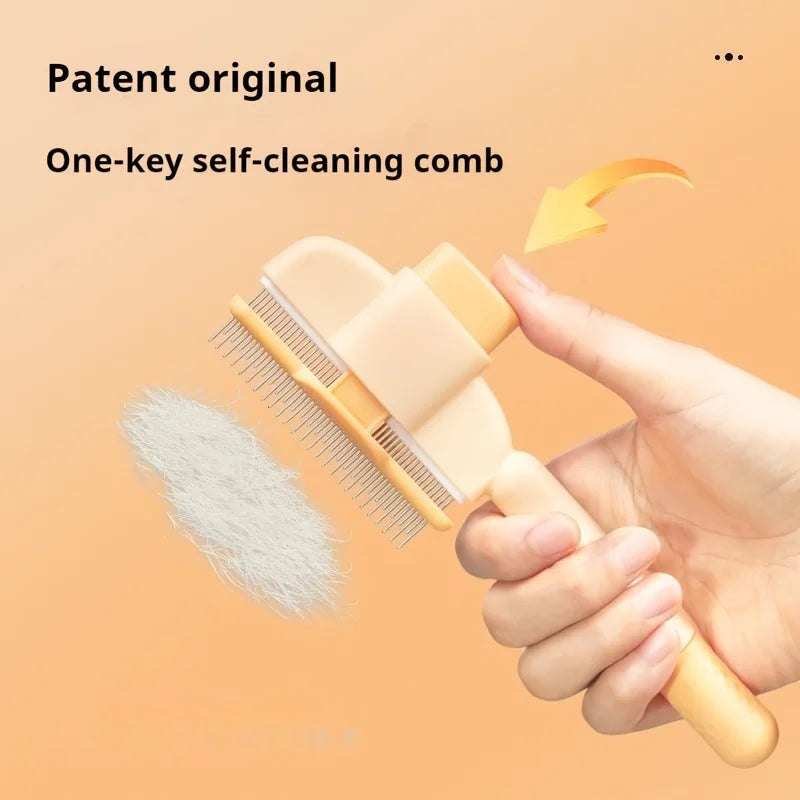 Pet Brush with Release Button, Built-in Stainless Steel
