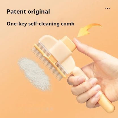 Pet Brush with Release Button, Built-in Stainless Steel