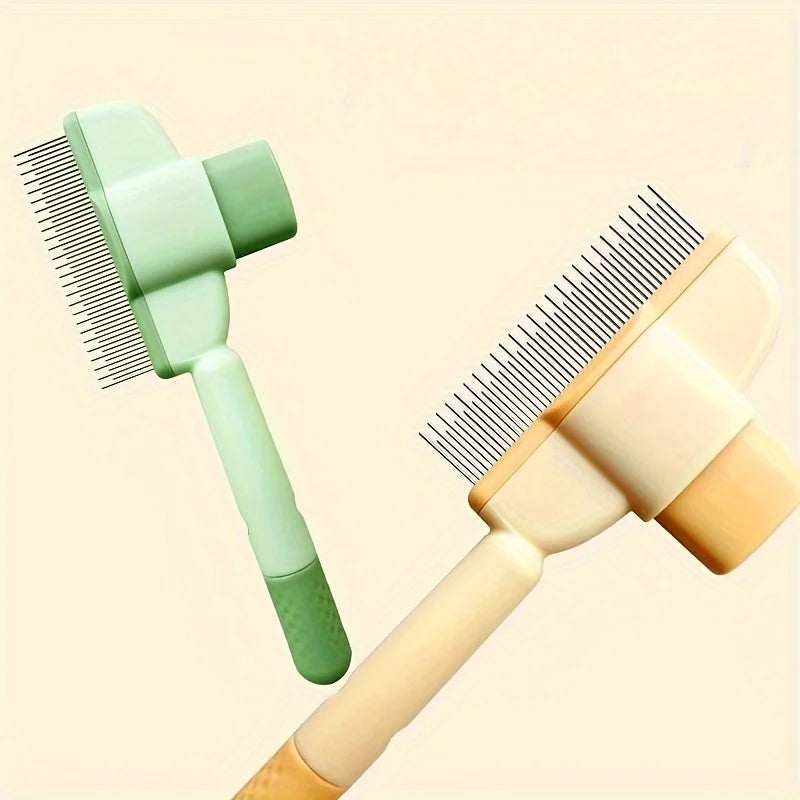 Pet Brush with Release Button, Built-in Stainless Steel