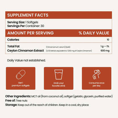 Ceylon Cinnamon 7200mg Equivalent with MCT Oil