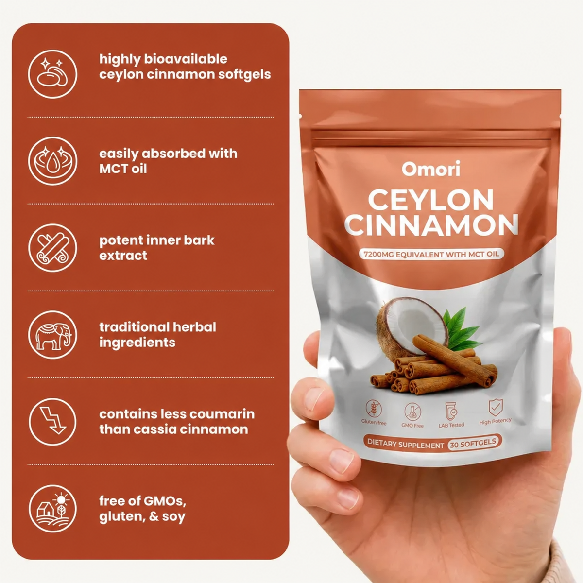Ceylon Cinnamon 7200mg Equivalent with MCT Oil